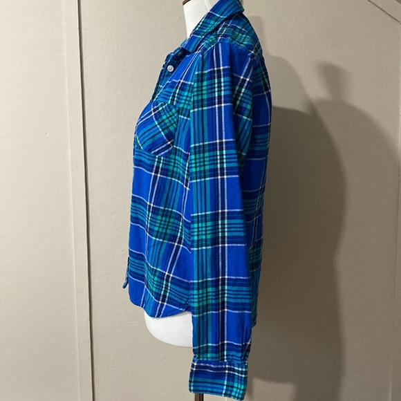 Forever 21 Blue Plaid Button Down Flannel Shirt, Size XS - Picture 4 of 8